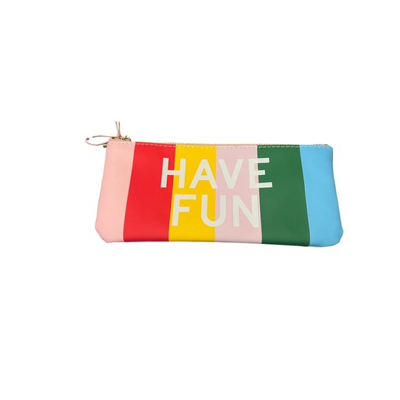 Ban.do Pencil Pouch Cosmetic Bag Work Hard Have Fun Rainbow Striped Pride NEW - Picture 2 of 3
